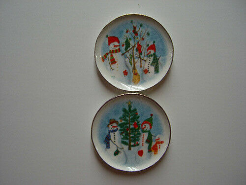 Christmas 2 Snowman Platters Handcrafted