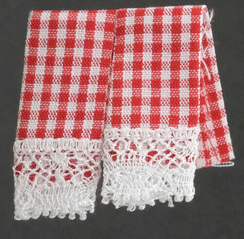 Dollhouse Miniature Gingham Red Kitchen Dish Towels