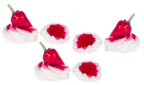 Dollhouse Miniature Strawberry Meringue Set of 6 by Falcon Miniatures