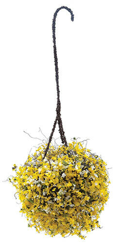 Hanging Basket: Yellow-White, Large, for Dollhouse