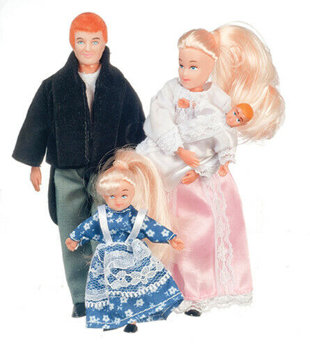 Dollhouse Victorian Doll Family Set of 4 Blonde 1/12 Scale