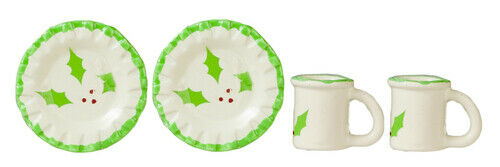 Dollhouse Miniature Christmas Plates and Mugs Set of 2