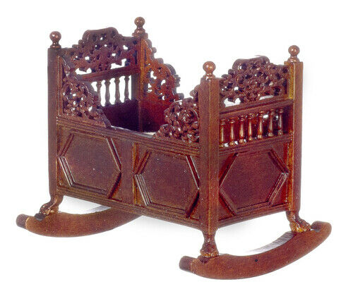Dollhouse Miniature 15th Century Rocking Cradle in Walnut by JBM