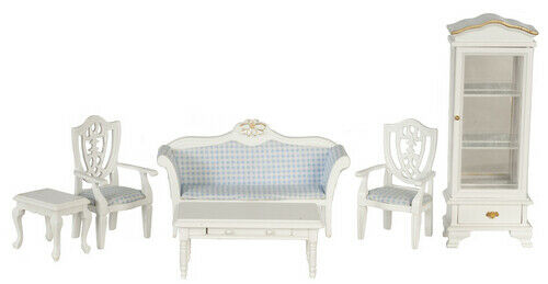 Dollhouse Miniature Living Room Set in White Set of 6