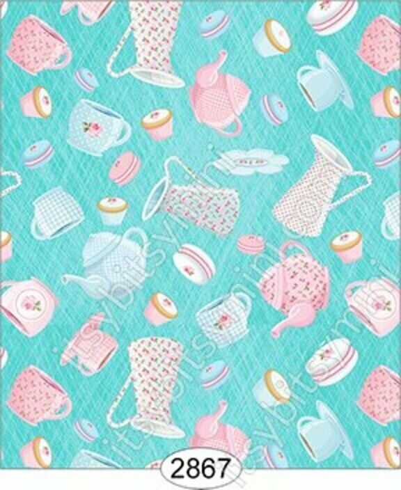 Dollhouse Halfcale Wallpaper - Tea For Two Teacup Toss on Blue