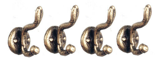 Dollhouse Miniature Brass Coat Hooks, Set of 4