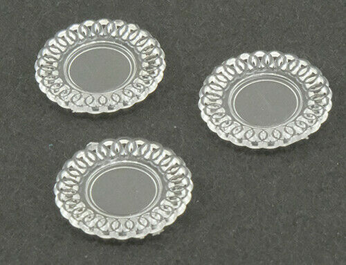 Dollhouse Miniature Lace Edged Plates Set of 3, Crystal Clear