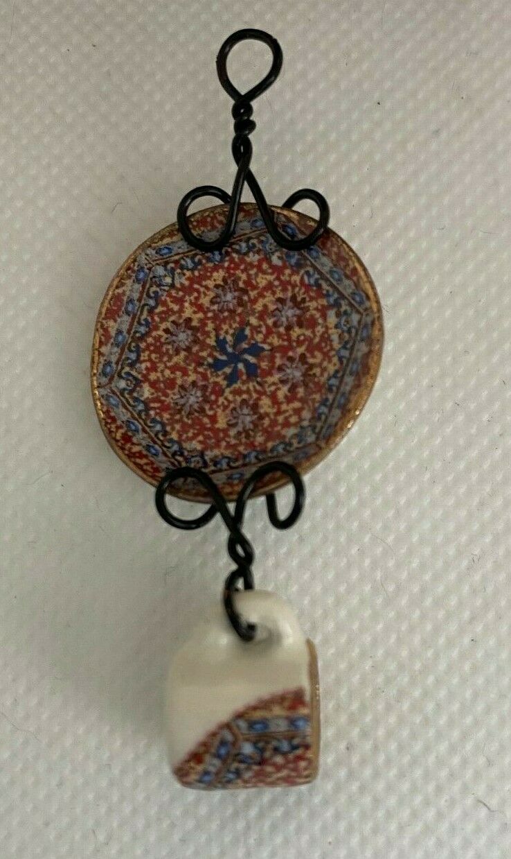 Dollhouse Miniature Plate and Mug in Rack - Terra Cotta - Handcrafted