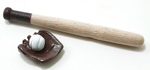 Dollhouse Miniature Baseball Bat, Ball and Glove