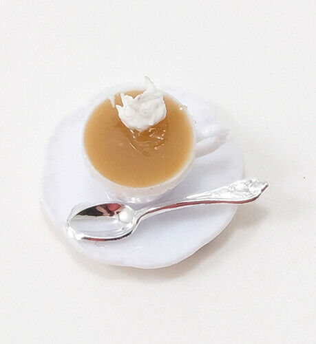 Dollhouse Miniature Cup of Hot Cocoa, Saucer, Spoon, Whipped Cream by Chrysnbon