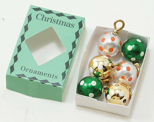 Dollhouse Miniature Christmas Ornaments in Green Box