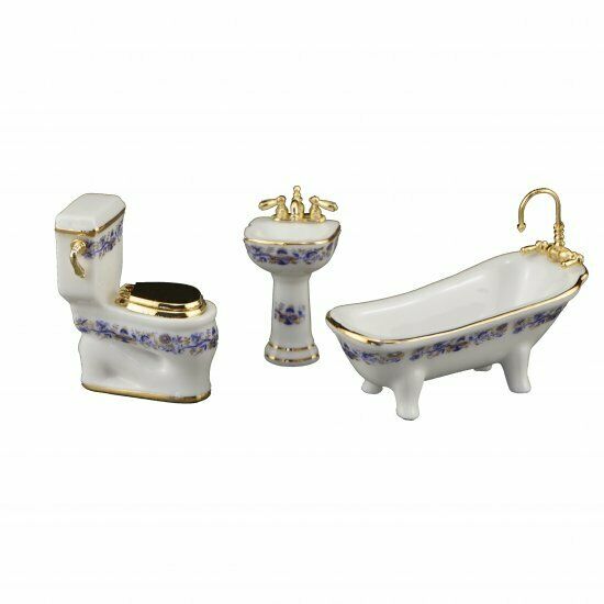 Blue Onion Bathroom Set Half Scale by Reutter Porcelain
