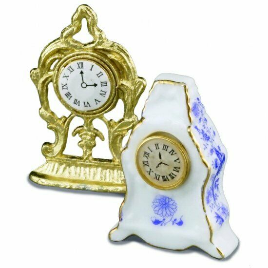 Reutter Porcelain - Dollhouse Miniature Metal and Porcelain Clocks Set of 2