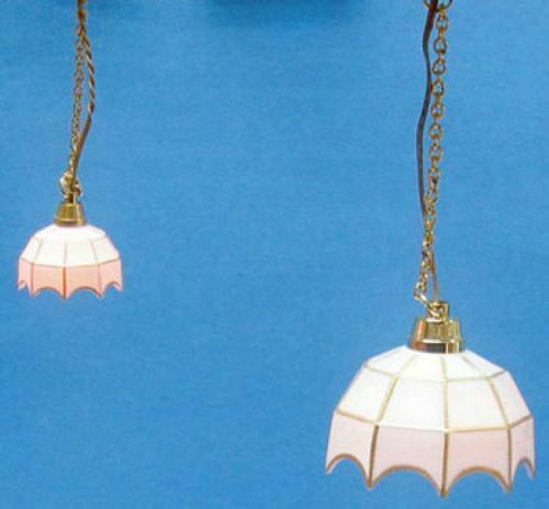 Dollhouse Miniature White Tiffany Hanging Light - Electric 12V