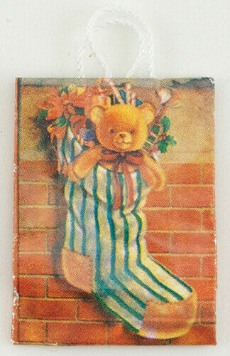 Dollhouse Miniature Christmas Shopping Bag, Bear in Stocking
