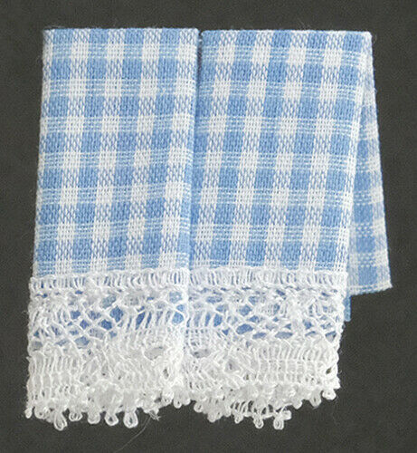 Dollhouse Miniature Gingham Blue Kitchen Dish Towels