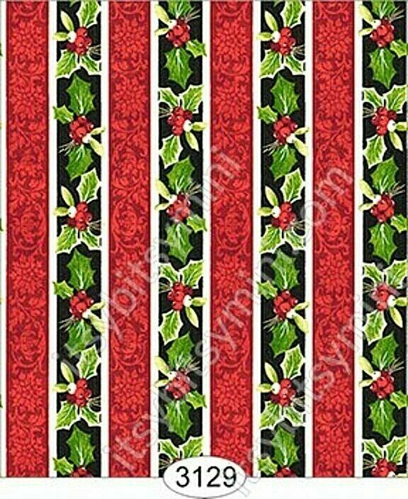 Dollhouse Miniature Wallpaper - Christmas - Holly Stripe 1:12 Scale