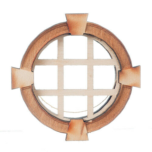 Dollhouse Miniature Working Round Window Crosshatch Key with Keystone Trim