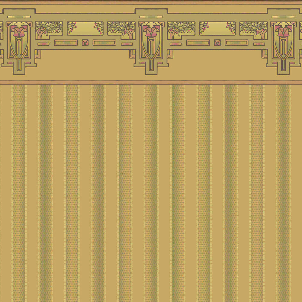 Bradbury and Bradbury Wallpaper - Apple Tree Frieze w/ Springfield Stripe