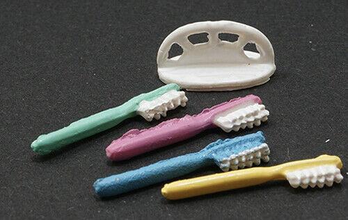 Dollhouse Miniature Toothbrush Holder with 4 Toothbrushes