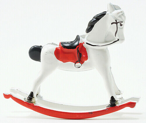 Dollhouse Miniature White/Red Rocking Horse