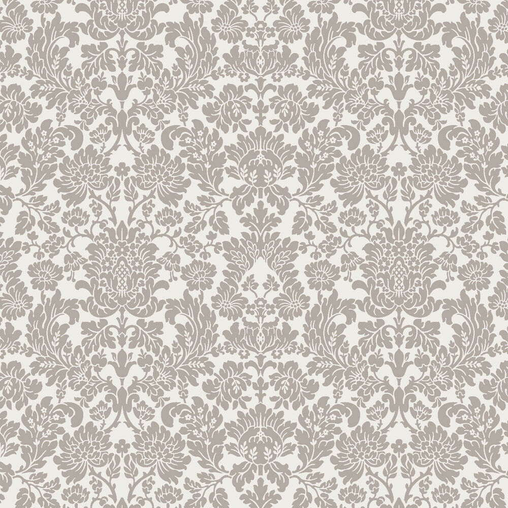 Bradbury and Bradbury Dollhouse Wallpaper - Vintage Berkshire Damask (Pewter)