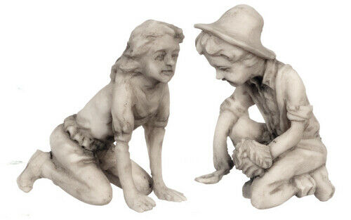 Dollhouse Miniature Boy and Girl Gardener Gray