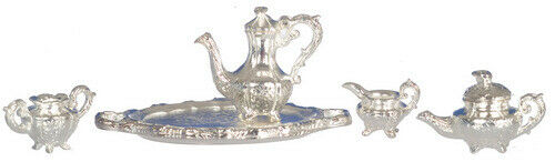 Dollhouse Miniature Silver Tea Set