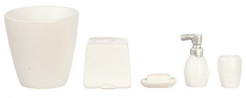 Dollhouse Miniature Resin White Bath Accessory Set