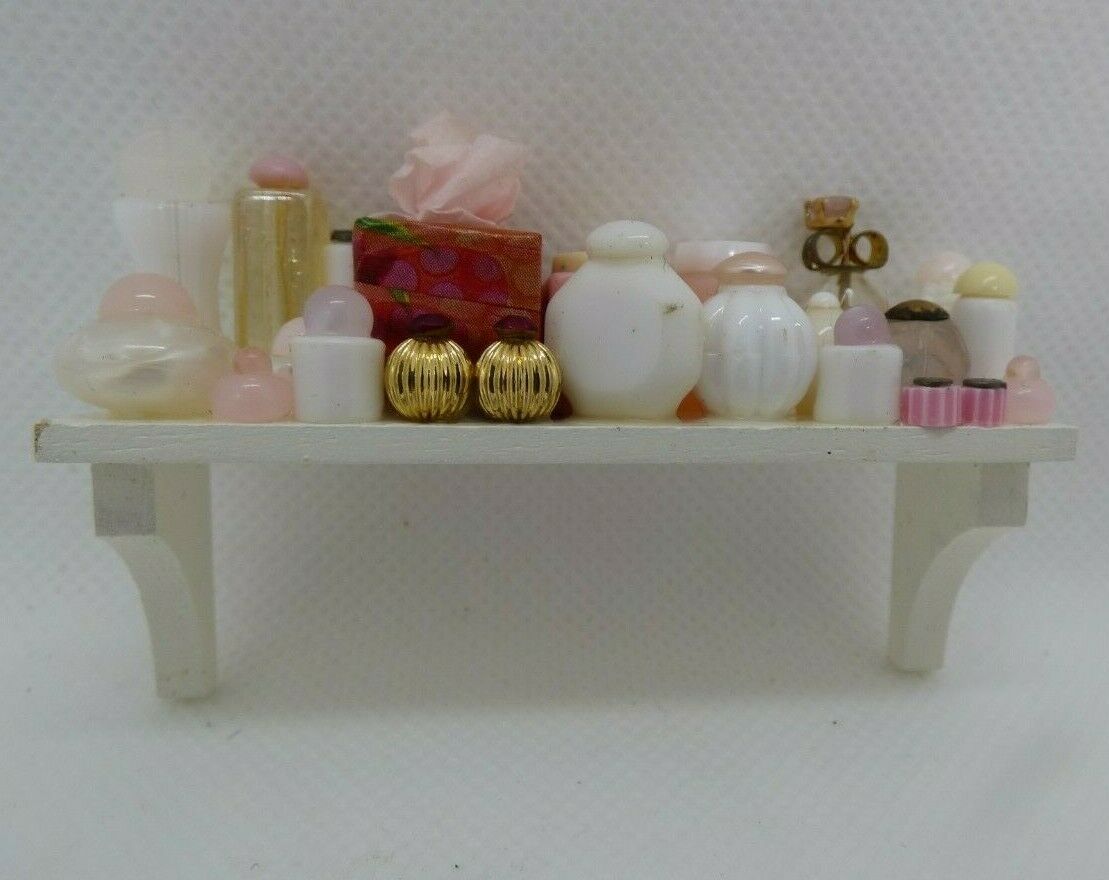 Dollhouse Miniature Cosmetic Long Shelf - Pink- Handcrafted