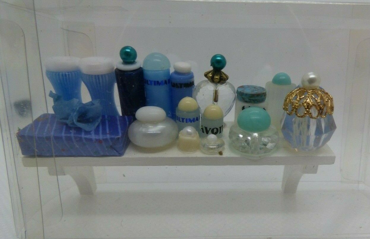 Dollhouse Miniature Cosmetic Long Shelf - Blue- Handcrafted
