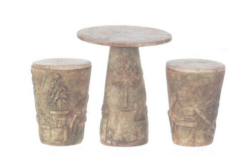 Dollhouse Miniature Gray Ancient Table with 2 Chairs
