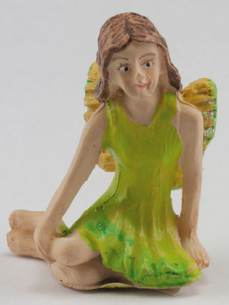 Dollhouse Miniature Sitting Fairy, Lime Green Dress