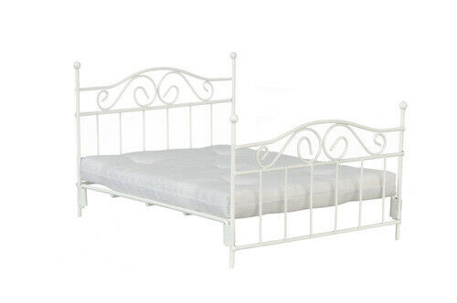 Dollhouse Miniature White Double Bed with Mattress