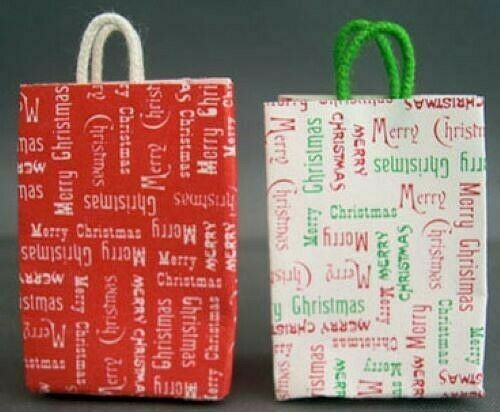 Dollhouse Miniature Merry Christmas Shopping Bag, White - Handcrafted