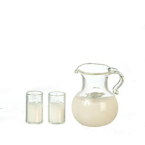 Dollhouse Miniature Pitcher of Milk and 2 Glasses