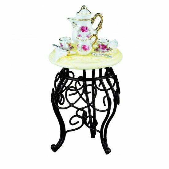 Reutter Porcelain - Dollhouse Miniature Metal Side Table with Coffee Set