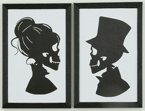 Dollhouse Miniature Skeleton Couple Picture Set of 2