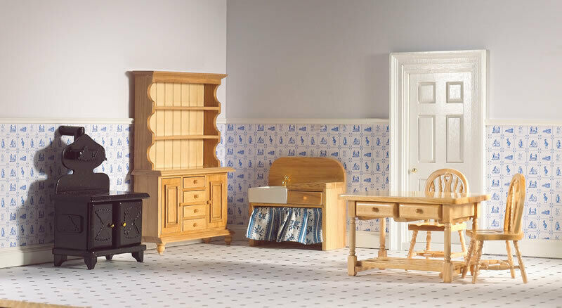Dollhouse Miniature Traditional Kitchen Set, 6 pieces