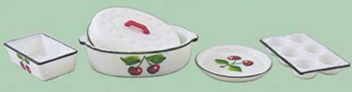 Dollhouse Miniature Roaster/Pan Set of 5 with Cherries
