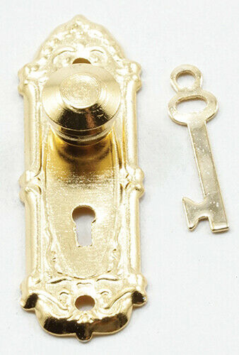 Dollhouse Miniature Opryland Door Handle Set with Key, Brass, 2 Pack