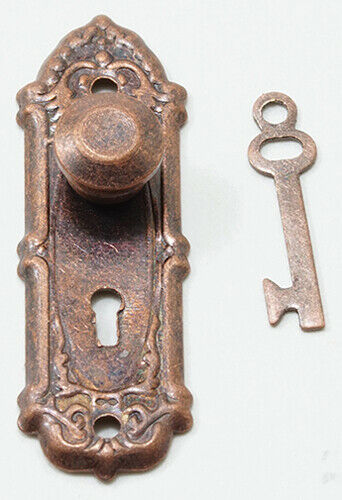 Dollhouse Miniature Opryland Door Handle Set with Key, Oil Rubbed Bronze, 2 Pack