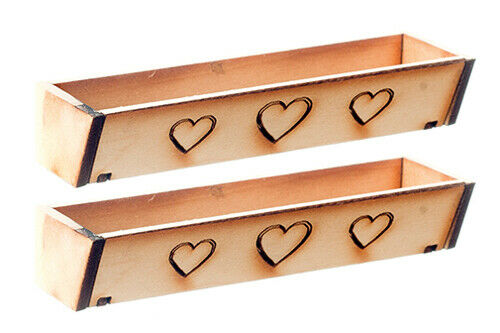 Dollhouse Miniature Window Boxes with Heart Design - Set of 2