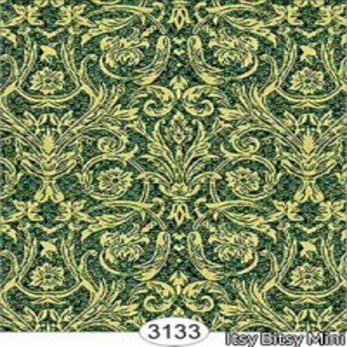 Dollhouse Miniature Wallpaper - Festive Damask Gold on Green  1:12 Scale