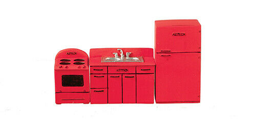 Dollhouse Miniature Half-Scale 1950's Kitchen Set of 3 in Red