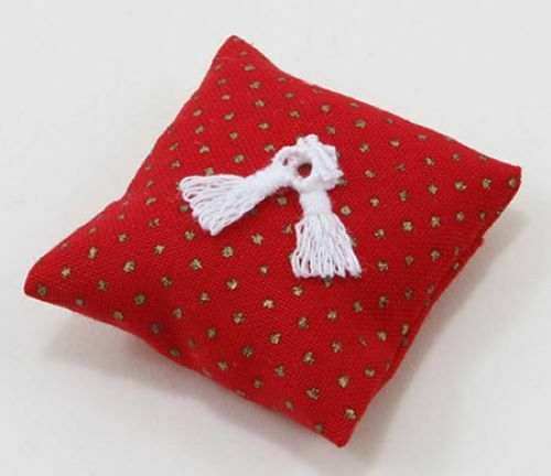 Dollhouse Miniature Christmas Pillow, Red with Gold Dots