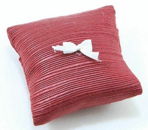 Dollhouse Miniature Christmas Pillow, Cranberry with White Bow