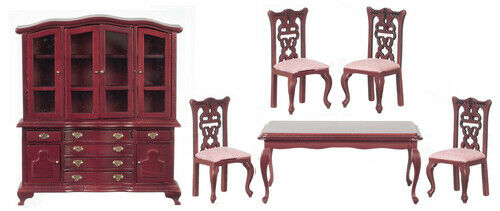 Dining Room Set of 6 in Walnut and Salmon