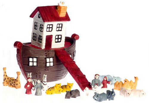 Dollhouse Miniature Ark with Animals Set of 25