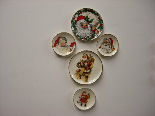 Dollhouse Miniature Assorted Santa Plates Set of 5